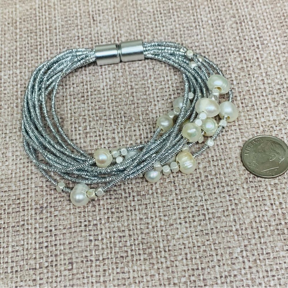 Silver Multi Cord Genuine Pearl Bracelet‎